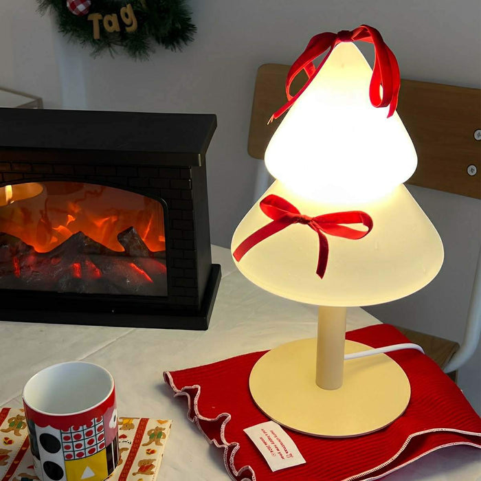 Modern Glass Christmas Tree LED Table Lamp, Dimmable 3 Color Modes, Plug-in/USB Night Light for Bedroom/Living Room