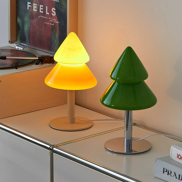 Modern Glass Christmas Tree LED Table Lamp, Dimmable 3 Color Modes, Plug-in/USB Night Light for Bedroom/Living Room
