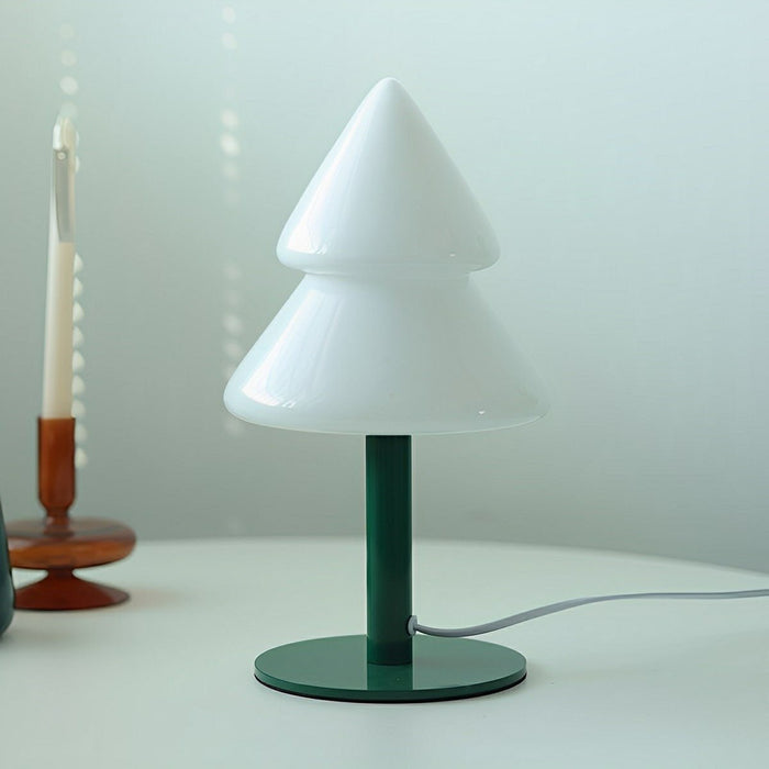 Modern Glass Christmas Tree LED Table Lamp, Dimmable 3 Color Modes, Plug-in/USB Night Light for Bedroom/Living Room