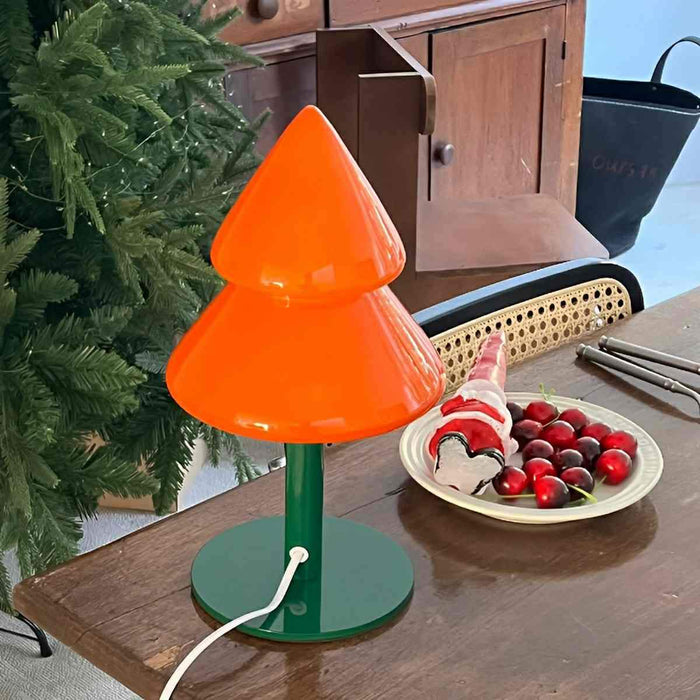 Modern Glass Christmas Tree LED Table Lamp, Dimmable 3 Color Modes, Plug-in/USB Night Light for Bedroom/Living Room