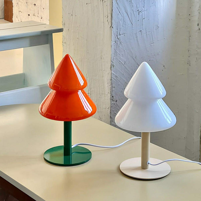 Modern Glass Christmas Tree LED Table Lamp, Dimmable 3 Color Modes, Plug-in/USB Night Light for Bedroom/Living Room