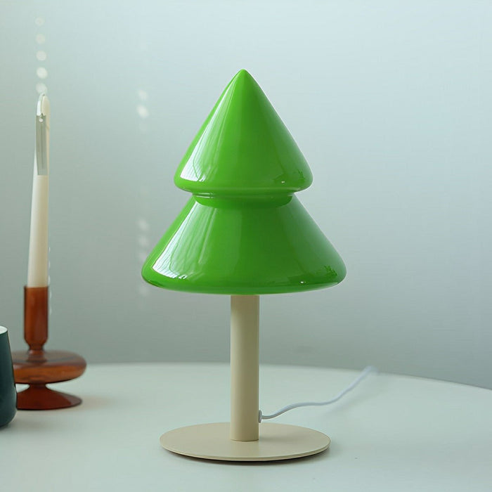 Modern Glass Christmas Tree LED Table Lamp, Dimmable 3 Color Modes, Plug-in/USB Night Light for Bedroom/Living Room