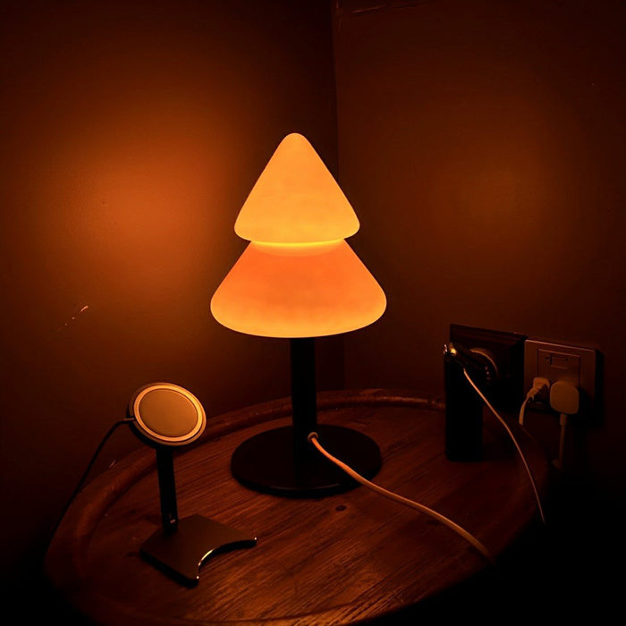 Modern Glass Christmas Tree LED Table Lamp, Dimmable 3 Color Modes, Plug-in/USB Night Light for Bedroom/Living Room