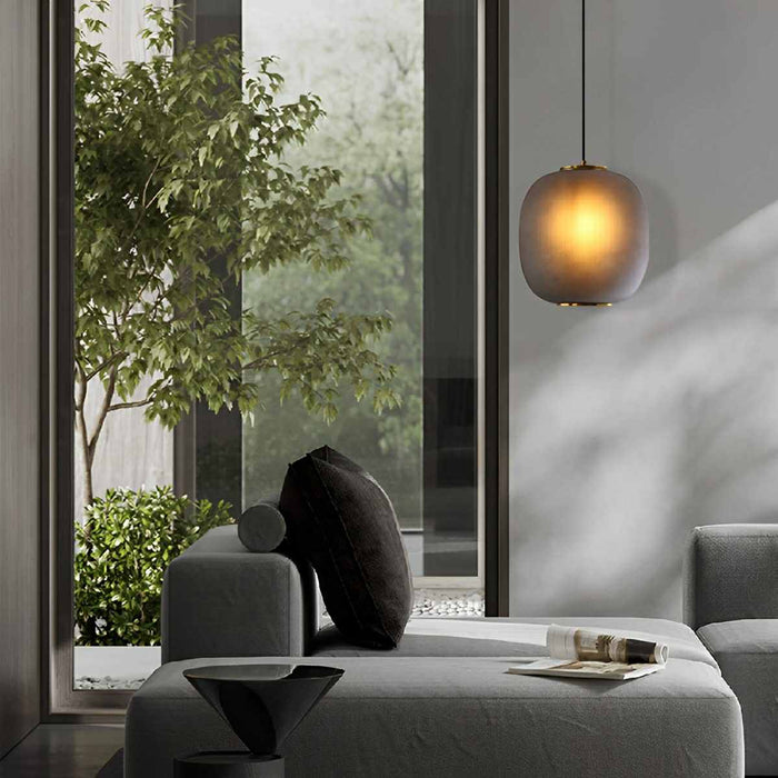 Modern Cream Glass Lantern LED Pendant Light, Indoor Dining Room/Living Room Decor, Adjustable Hanging