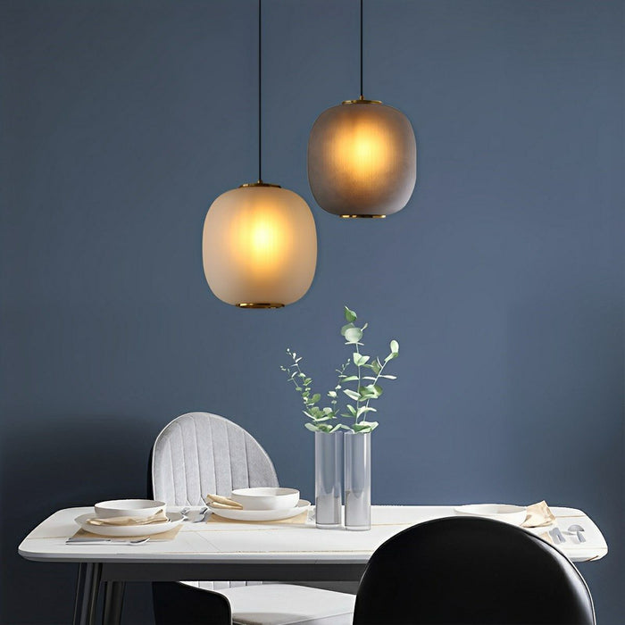 Modern Cream Glass Lantern LED Pendant Light, Indoor Dining Room/Living Room Decor, Adjustable Hanging