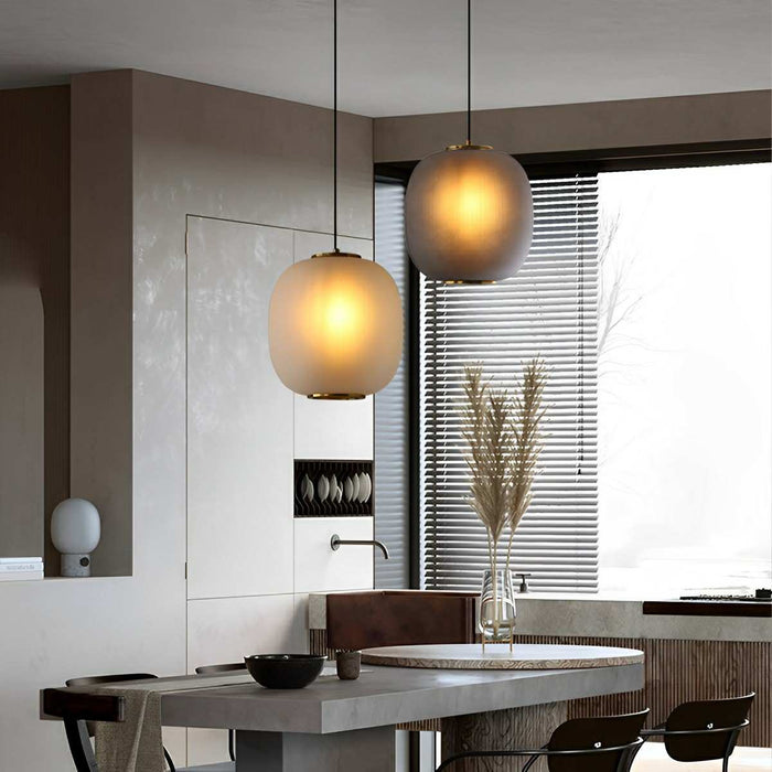 Modern Cream Glass Lantern LED Pendant Light, Indoor Dining Room/Living Room Decor, Adjustable Hanging