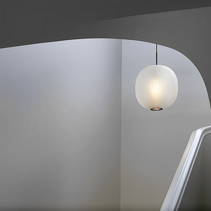 Modern Cream Glass Lantern LED Pendant Light, Indoor Dining Room/Living Room Decor, Adjustable Hanging