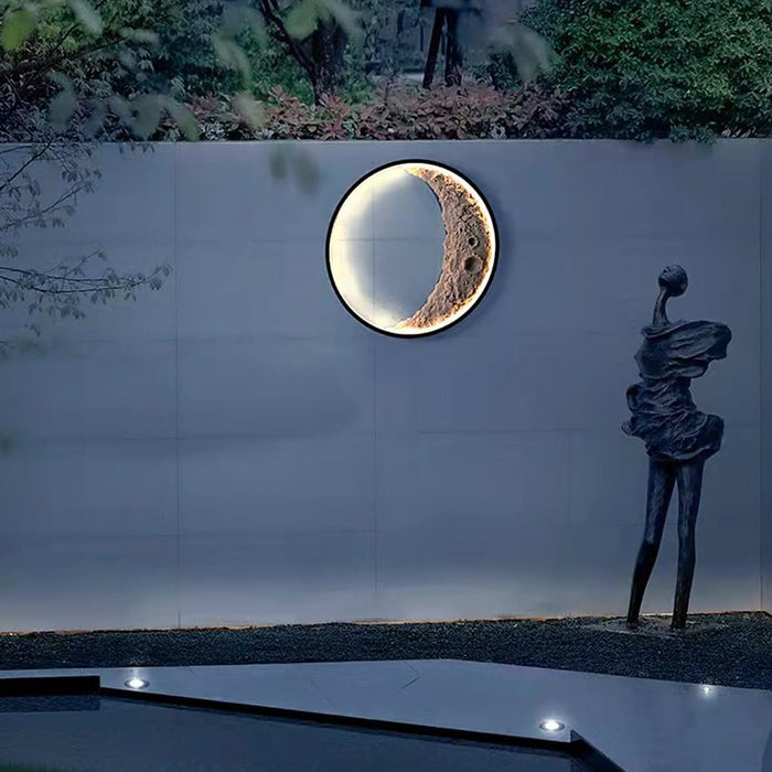 Round Creative Moon Resin Lunar Texture Waterproof Outdoor Wall Lights