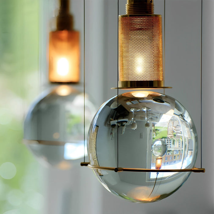 Crystal Globe Pendant Light, Modern LED Ceiling Fixture for Dining Room/Living Room, Adjustable Hanging Lamp