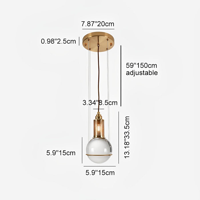 Crystal Globe Pendant Light, Modern LED Ceiling Fixture for Dining Room/Living Room, Adjustable Hanging Lamp