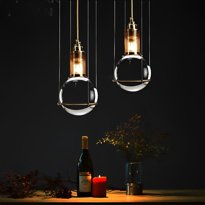 Crystal Globe Pendant Light, Modern LED Ceiling Fixture for Dining Room/Living Room, Adjustable Hanging Lamp