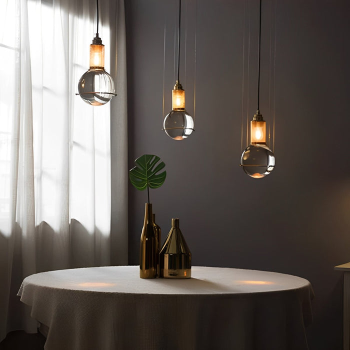 Crystal Globe Pendant Light, Modern LED Ceiling Fixture for Dining Room/Living Room, Adjustable Hanging Lamp