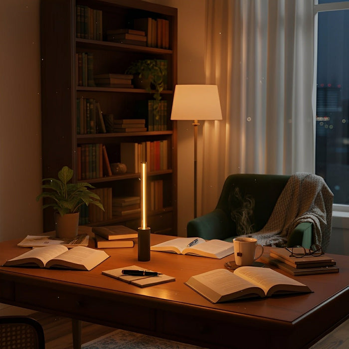 Dimmable LED Table Lamp, Portable Ambient Light, Modern Cylinder, USB-C Rechargeable, Bedside/Dining