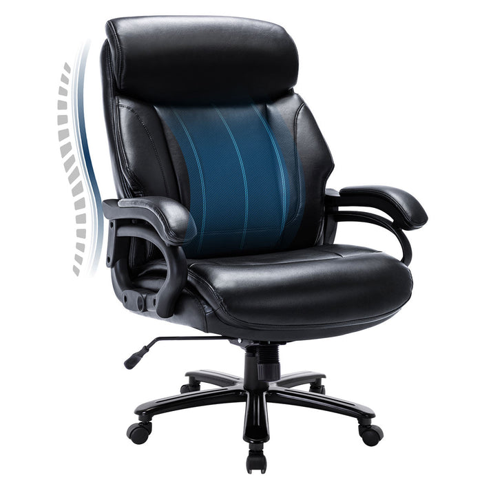Heavy Duty Office Chair, 400lbs Support, Big Tall Ergonomic Leather Computer Desk Chair, High Back, Wide Seat for Home/Office