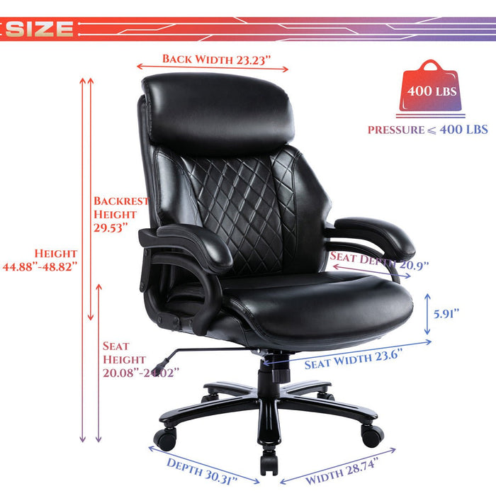 Heavy Duty Office Chair, 400lbs Support, Big Tall Ergonomic Leather Computer Desk Chair, High Back, Wide Seat for Home/Office