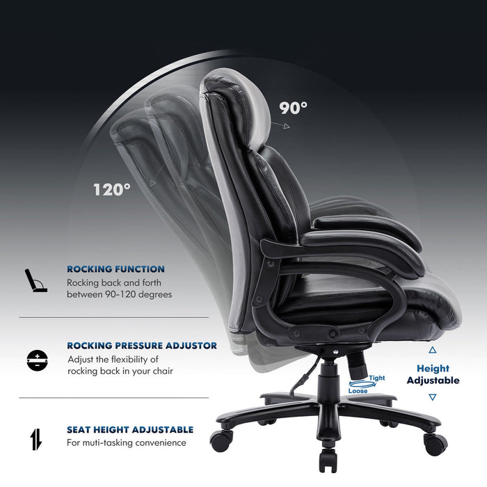 Heavy Duty Office Chair, 400lbs Support, Big Tall Ergonomic Leather Computer Desk Chair, High Back, Wide Seat for Home/Office
