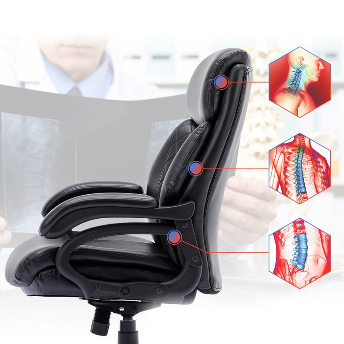 Heavy Duty Office Chair, 400lbs Support, Big Tall Ergonomic Leather Computer Desk Chair, High Back, Wide Seat for Home/Office