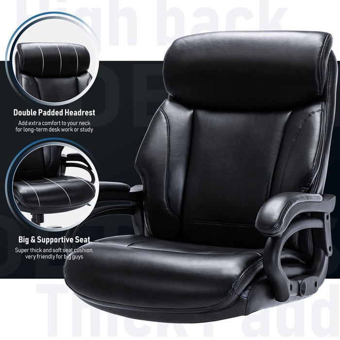Heavy Duty Office Chair, 400lbs Support, Big Tall Ergonomic Leather Computer Desk Chair, High Back, Wide Seat for Home/Office