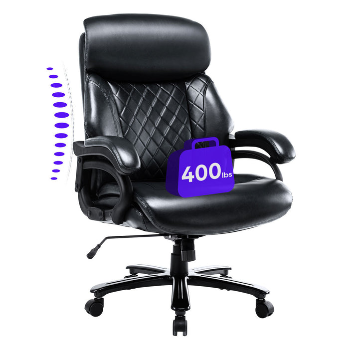Heavy Duty Office Chair, 400lbs Support, Big Tall Ergonomic Leather Computer Desk Chair, High Back, Wide Seat for Home/Office