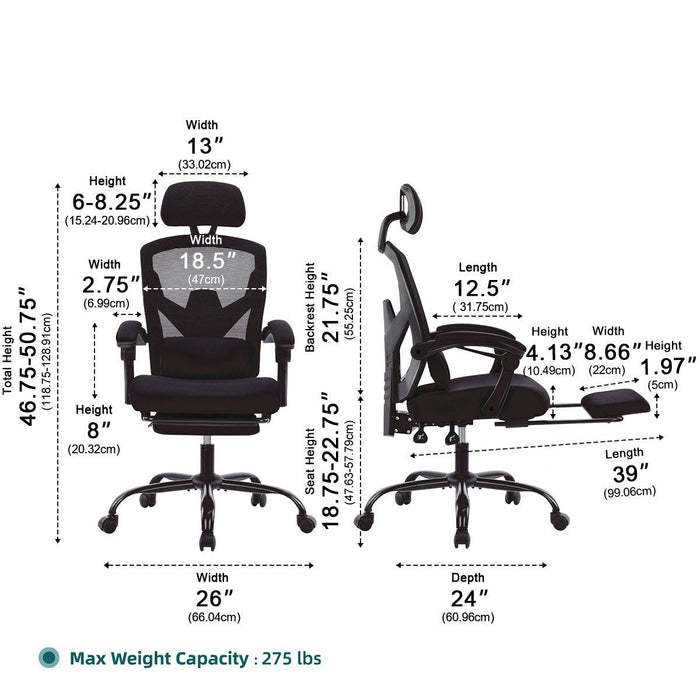 Ergonomic Office Chair, Retractable Footrest, Lumbar Support, Adjustable Headrest, Swivel Desk Chair for Home/Office