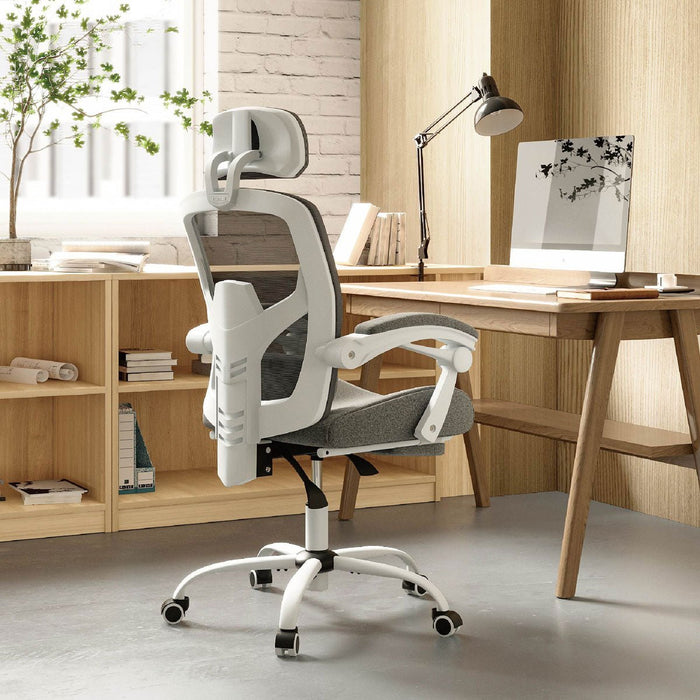 Ergonomic Office Chair, Retractable Footrest, Lumbar Support, Adjustable Headrest, Swivel Desk Chair for Home/Office
