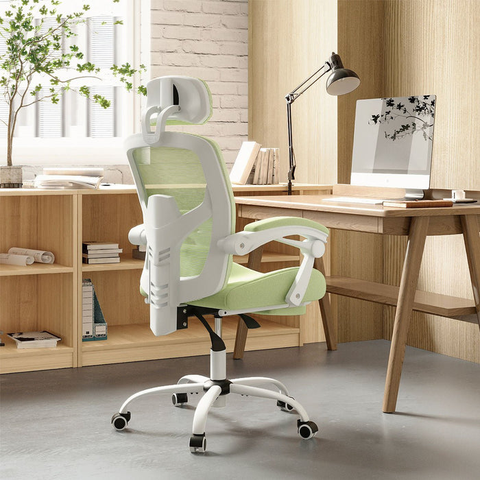 Ergonomic Office Chair, Retractable Footrest, Lumbar Support, Adjustable Headrest, Swivel Desk Chair for Home/Office