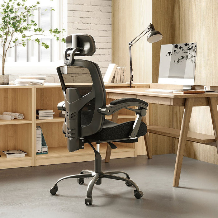 Ergonomic Office Chair, Retractable Footrest, Lumbar Support, Adjustable Headrest, Swivel Desk Chair for Home/Office