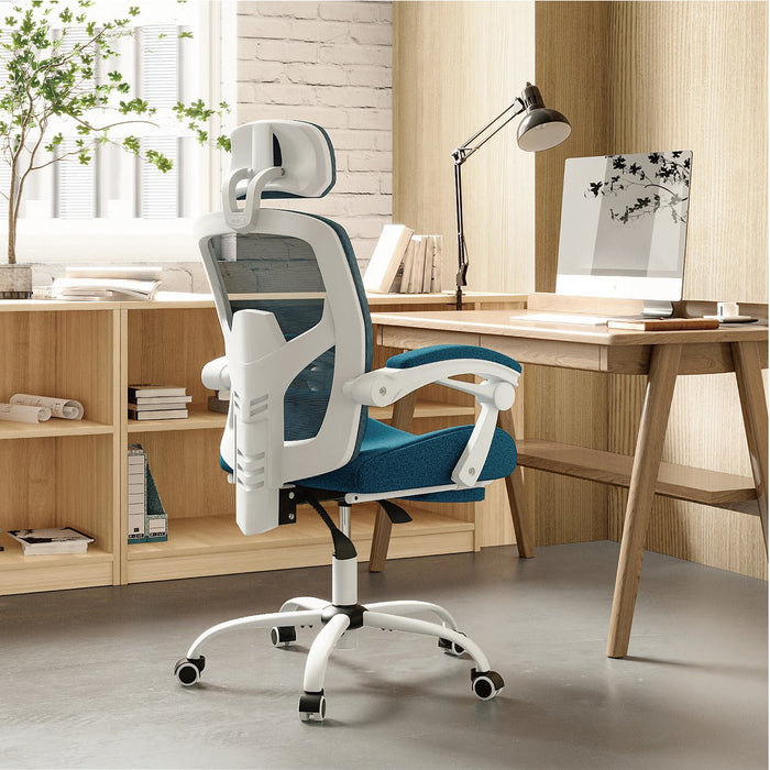 Ergonomic Office Chair, Retractable Footrest, Lumbar Support, Adjustable Headrest, Swivel Desk Chair for Home/Office