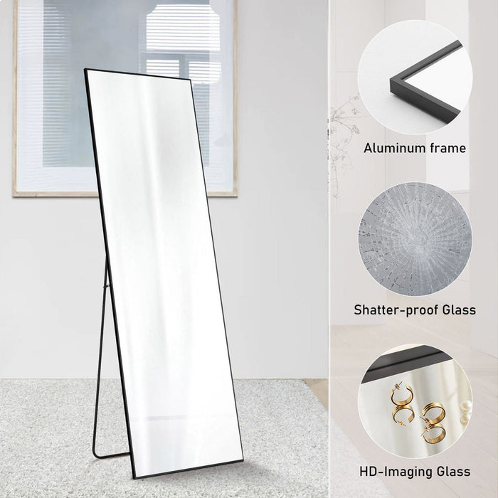 Full Length Mirror, Aluminum Alloy Frame, Explosion-Proof Glass, Standing/Wall Mount for Bedroom/Living Room