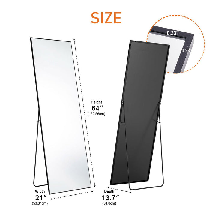 Full Length Mirror, Aluminum Alloy Frame, Explosion-Proof Glass, Standing/Wall Mount for Bedroom/Living Room