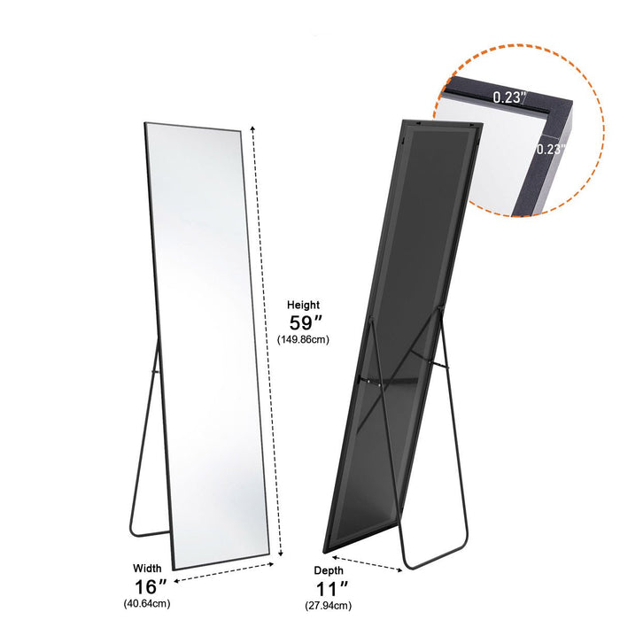 Full Length Mirror, Aluminum Alloy Frame, Explosion-Proof Glass, Standing/Wall Mount for Bedroom/Living Room