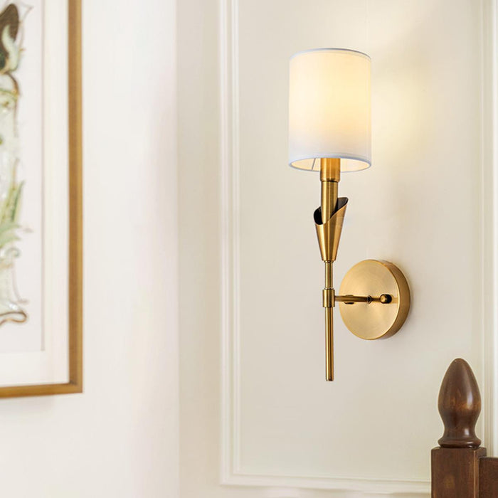 Modern Indoor Wall Sconce, White Fabric Shade, LED G9, Dimmable Wall Lamp for Bedroom/Living Room/Hallway