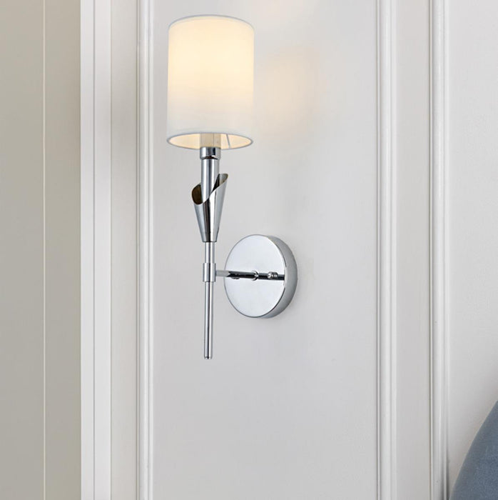 Modern Indoor Wall Sconce, White Fabric Shade, LED G9, Dimmable Wall Lamp for Bedroom/Living Room/Hallway