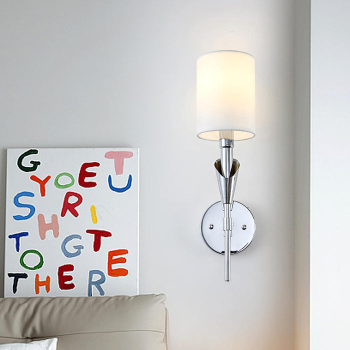 Modern Indoor Wall Sconce, White Fabric Shade, LED G9, Dimmable Wall Lamp for Bedroom/Living Room/Hallway