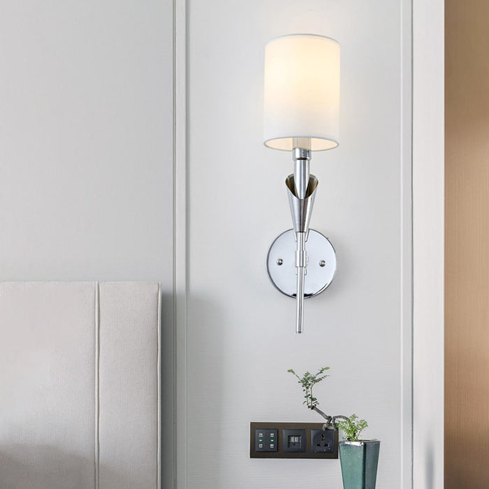 Modern Indoor Wall Sconce, White Fabric Shade, LED G9, Dimmable Wall Lamp for Bedroom/Living Room/Hallway