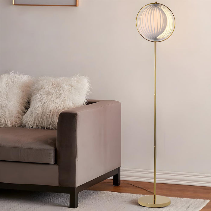 Mid Century Modern Pleated Globe LED Floor Lamp, Warm White, Iron/Acrylic, Living Room/Bedroom