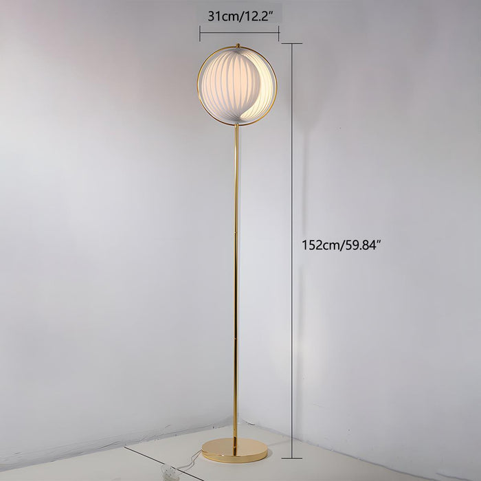 Mid Century Modern Pleated Globe LED Floor Lamp, Warm White, Iron/Acrylic, Living Room/Bedroom