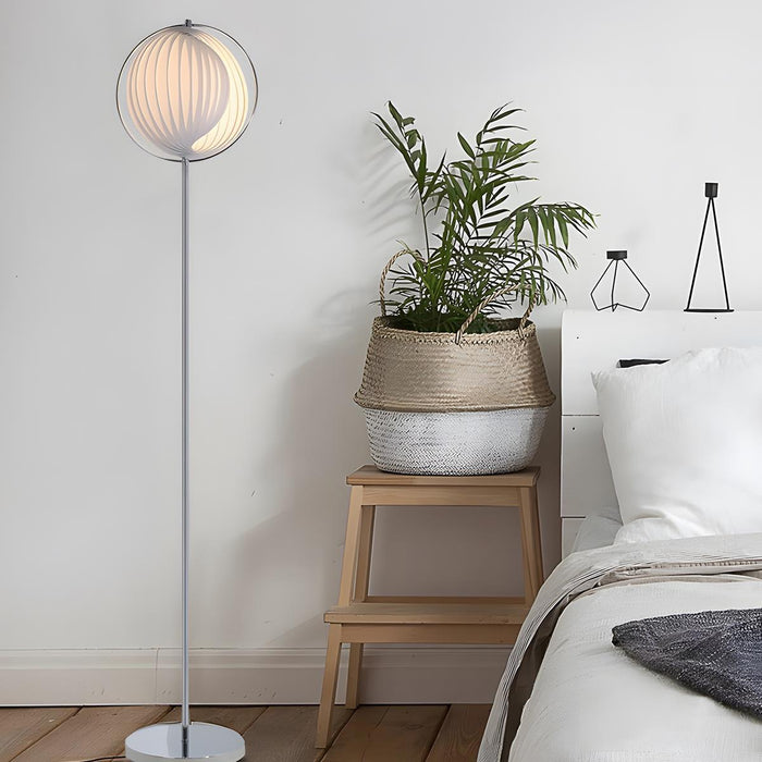 Mid Century Modern Pleated Globe LED Floor Lamp, Warm White, Iron/Acrylic, Living Room/Bedroom