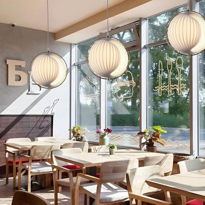 Pleated Blinds Globe LED Pendant Light - Modern Design, Ambient Illumination for Dining Room, Living Room, Bedroom