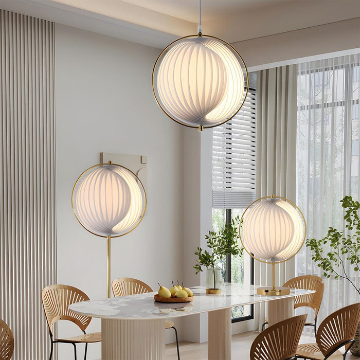 Pleated Blinds Globe LED Pendant Light - Modern Design, Ambient Illumination for Dining Room, Living Room, Bedroom