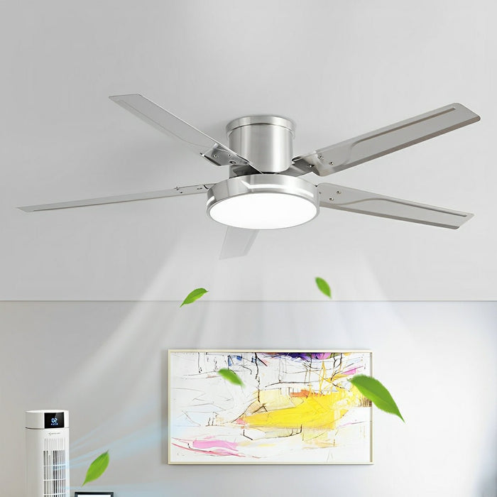 Modern Iron Five-leaf 6-speed Reverse DC Motor Fan Dimming Ceiling Fan Light - Integrated LED Lighting, Remote/Wall Control