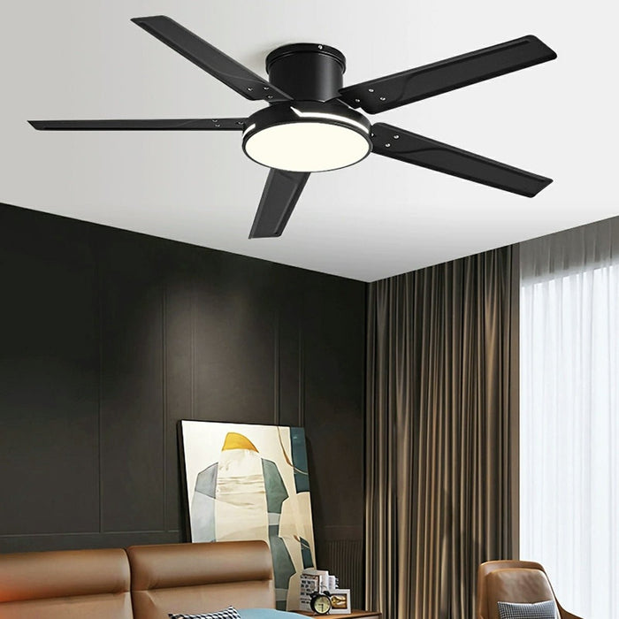 Modern Iron Five-leaf 6-speed Reverse DC Motor Fan Dimming Ceiling Fan Light - Integrated LED Lighting, Remote/Wall Control