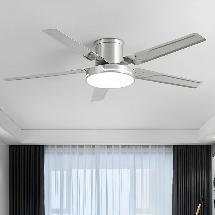 Modern Iron Five-leaf 6-speed Reverse DC Motor Fan Dimming Ceiling Fan Light - Integrated LED Lighting, Remote/Wall Control