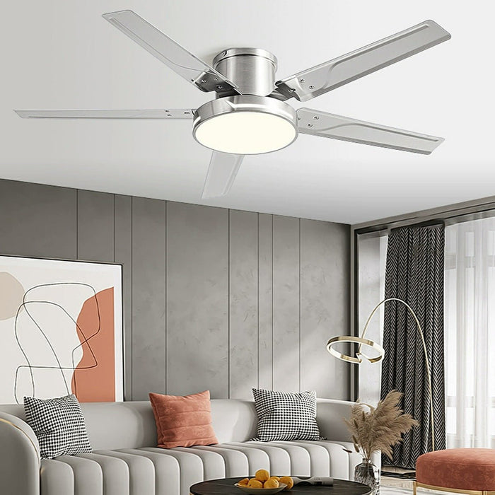 Modern Iron Five-leaf 6-speed Reverse DC Motor Fan Dimming Ceiling Fan Light - Integrated LED Lighting, Remote/Wall Control