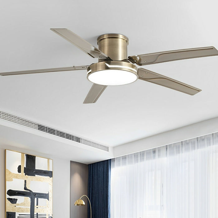Modern Iron Five-leaf 6-speed Reverse DC Motor Fan Dimming Ceiling Fan Light - Integrated LED Lighting, Remote/Wall Control