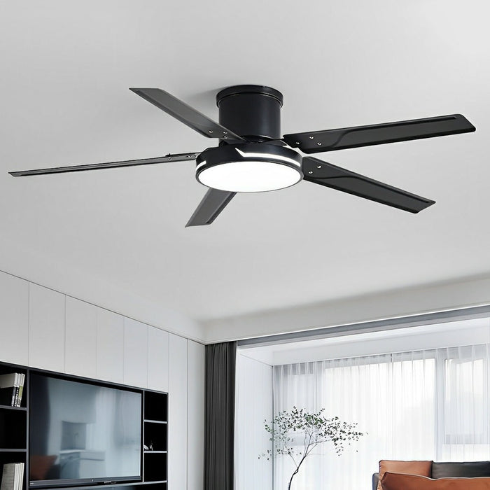 Modern Iron Five-leaf 6-speed Reverse DC Motor Fan Dimming Ceiling Fan Light - Integrated LED Lighting, Remote/Wall Control