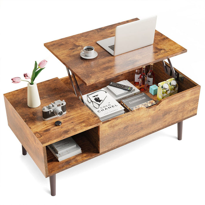 Lift Top Coffee Table with Storage - Modern Living Room Furniture, Hidden Compartment, Side Shelves