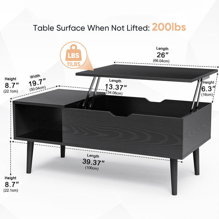 Lift Top Coffee Table with Storage - Modern Living Room Furniture, Hidden Compartment, Side Shelves