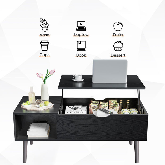 Lift Top Coffee Table with Storage - Modern Living Room Furniture, Hidden Compartment, Side Shelves