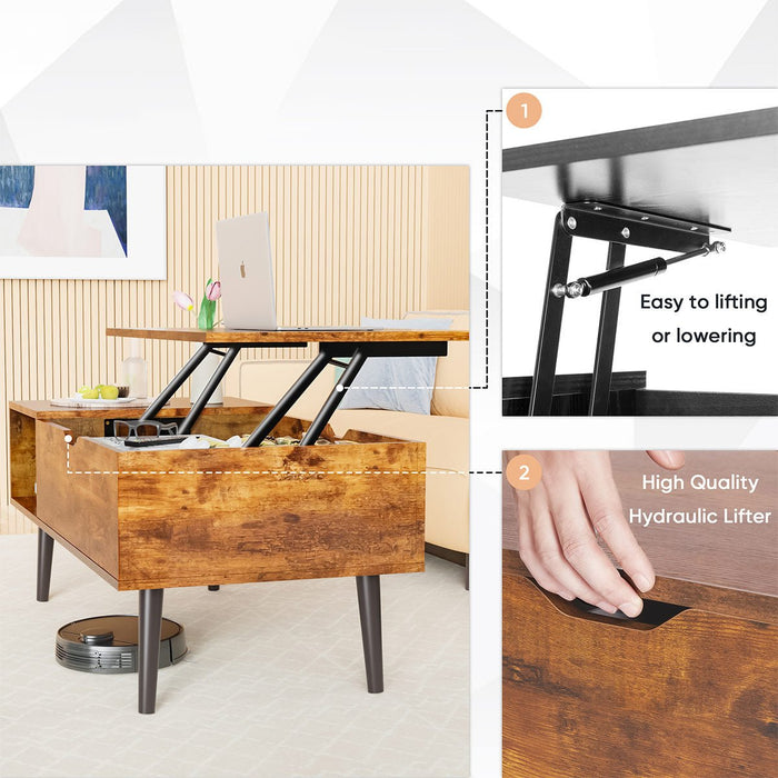 Lift Top Coffee Table with Storage - Modern Living Room Furniture, Hidden Compartment, Side Shelves